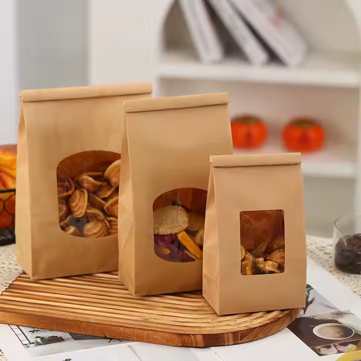 Custom Kraft Paper Food Pouch for Bakery, Snacks, and Bread