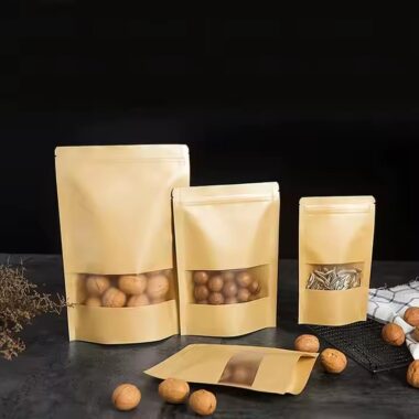 Biodegradable Resealable Kraft Paper Pouch with Zipper for Food Packaging