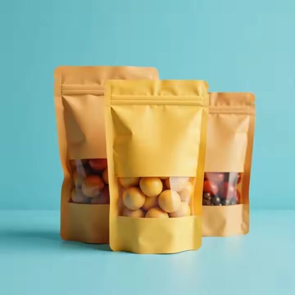 Eco-Friendly Kraft Pouch with Resealable Zipper and Compostable Material (5) Biodegradable Resealable Kraft Paper Pouch with Zipper for Food Packaging