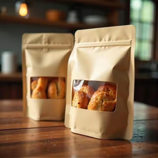 Biodegradable Resealable Kraft Paper Pouch with Zipper for Food Packaging