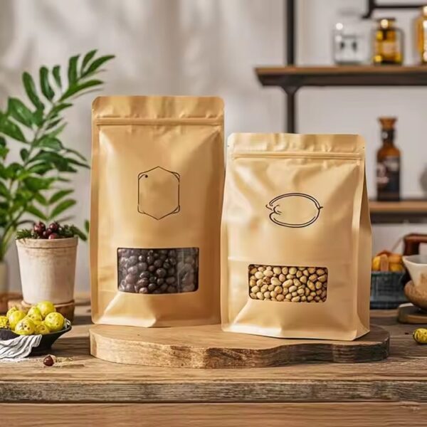 Eco-Friendly Resealable Paper Pouch for Dry Food & Snacks (8) Food Grade Stand-Up Resealable Kraft Paper Pouch