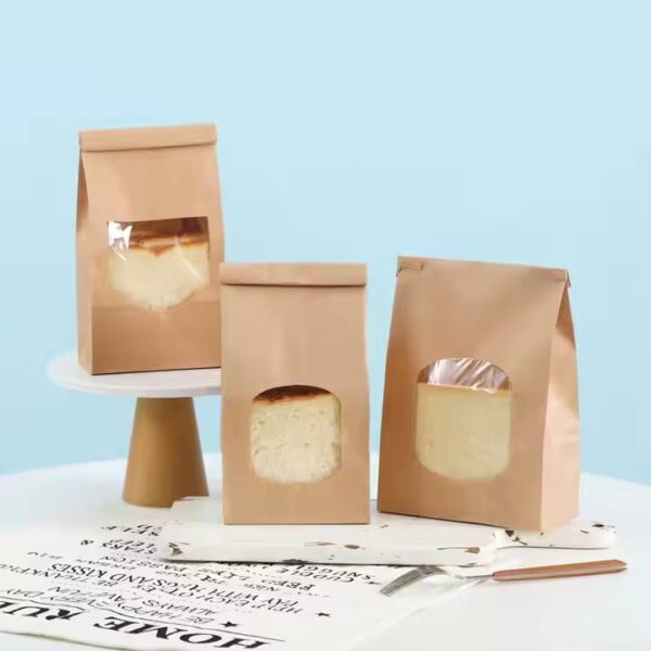 Eco-Friendly Stand-Up Bread Pouch for Toast and Bakery Products (2) Stand-Up Kraft Paper Pouch for Toast and Bakery Use