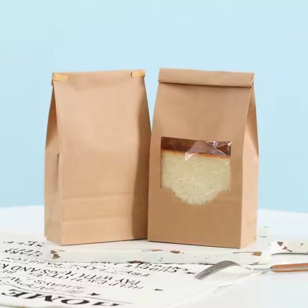 Eco-Friendly Stand-Up Bread Pouch for Toast and Bakery Products (3) Stand-Up Kraft Paper Pouch for Toast and Bakery Use