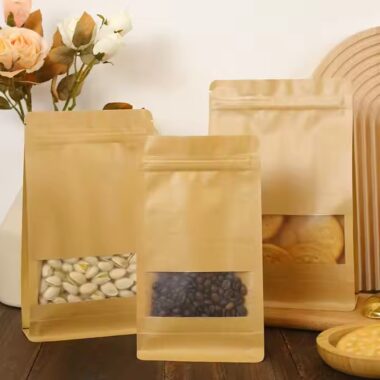 Custom Kraft Paper Pouch with Clear Window and Logo