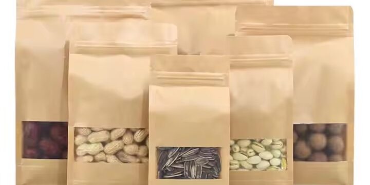 Stand-up kraft paper pouch with zipper seal for food storage