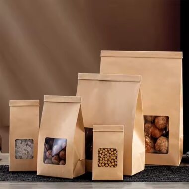 Kraft paper pouch with window for cake and candy packaging