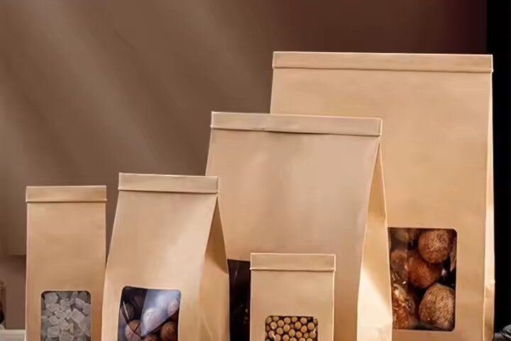 Kraft paper pouch with window for cake and candy packaging