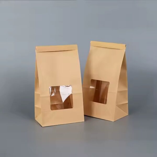Food-grade kraft pouch with clear window for sweets and baked goods (3) Kraft paper pouch with window for cake and candy packaging