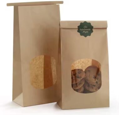 Kraft paper pouch with window for cake and candy packaging