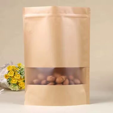 Custom Brown Kraft Paper Pouch with Transparent Window for Food