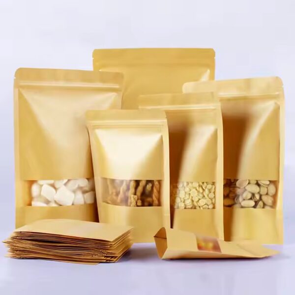 Custom Brown Kraft Paper Pouch with Transparent Window for Food