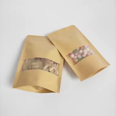 Custom Brown Kraft Paper Pouch with Transparent Window for Food