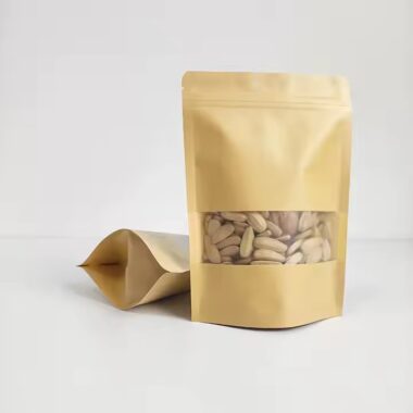 Custom Brown Kraft Paper Pouch with Transparent Window for Food