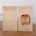 Kraft paper pouch with clear window and sealed closure for snacks and cookies