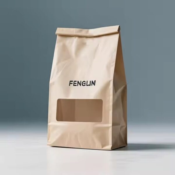 Transparent Window Kraft Food Pouch with Sealed Zip Kraft paper pouch with clear window and sealed closure for snacks and cookies