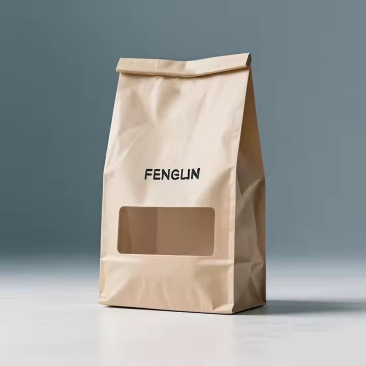 Transparent Window Kraft Food Pouch with Sealed Zip Kraft paper pouch with clear window and sealed closure for snacks and cookies