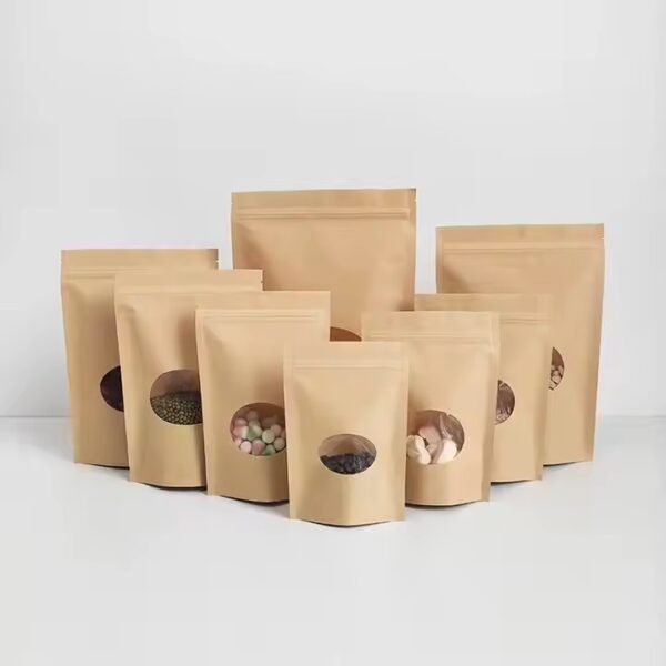 Resealable Food Grade Kraft Paper Pouch with Clear Window
