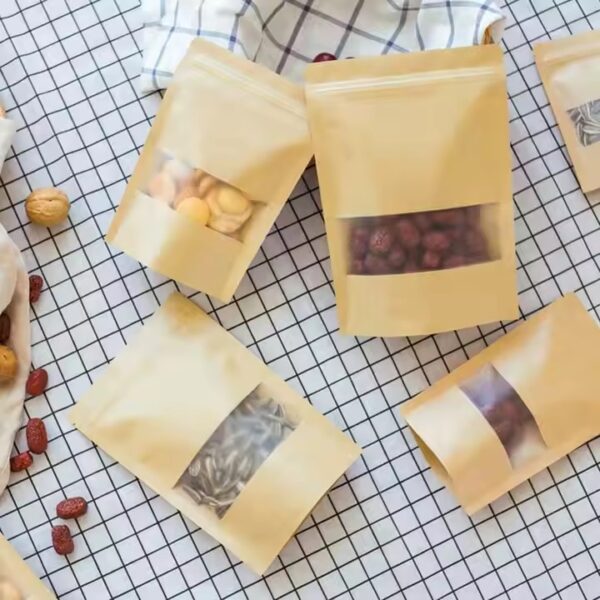 Food Grade Kraft Paper Pouch with Transparent Window for Snacks