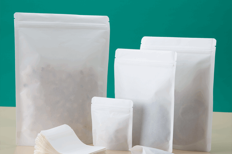 Custom white paper pouch for snacks and coffee