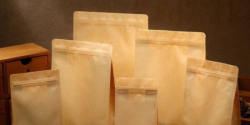 Biodegradable brown kraft food pouch with eco-friendly design