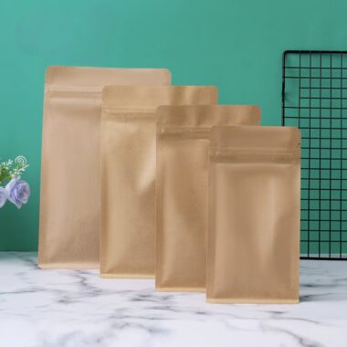 Biodegradable brown kraft food pouch with eco-friendly design