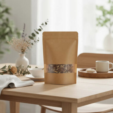 Brown kraft paper pouch with resealable zipper and window