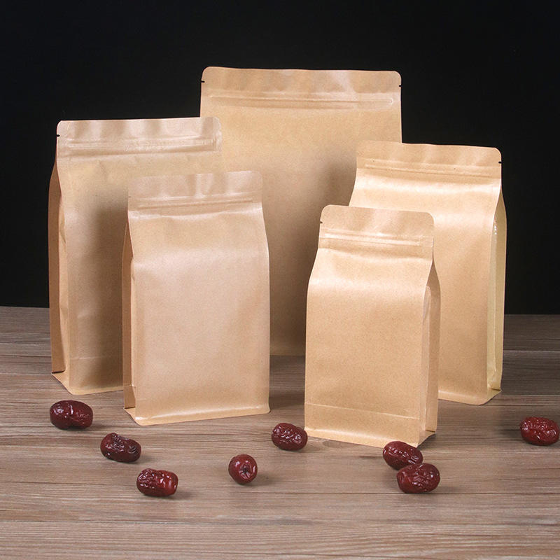 Custom logo food-grade kraft pouch with resealable zipper