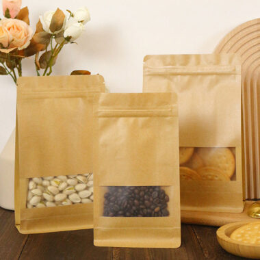 Eco kraft snack pouch with clear transparent window