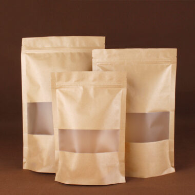 Kraft stand-up paper pouch with window and resealable zipper