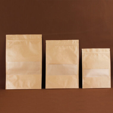 Kraft stand-up paper pouch with window and resealable zipper