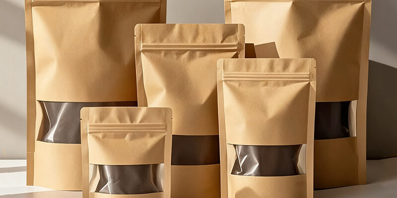 Kraft stand-up paper pouch with window and resealable zipper