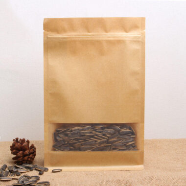 Kraft zipper food pouch with clear window and secure seal