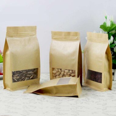 Kraft zipper food pouch with clear window and secure seal