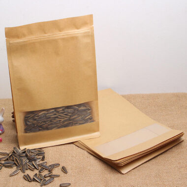 Kraft zipper food pouch with clear window and secure seal