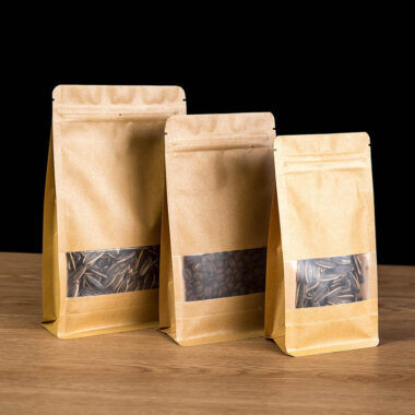 Kraft zipper food pouch with clear window and secure seal