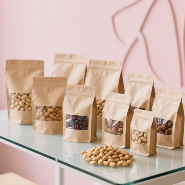 Kraft candy and dry food pouch with clear window