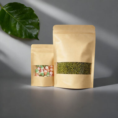 Stand-up kraft pouch with clear window and zipper seal