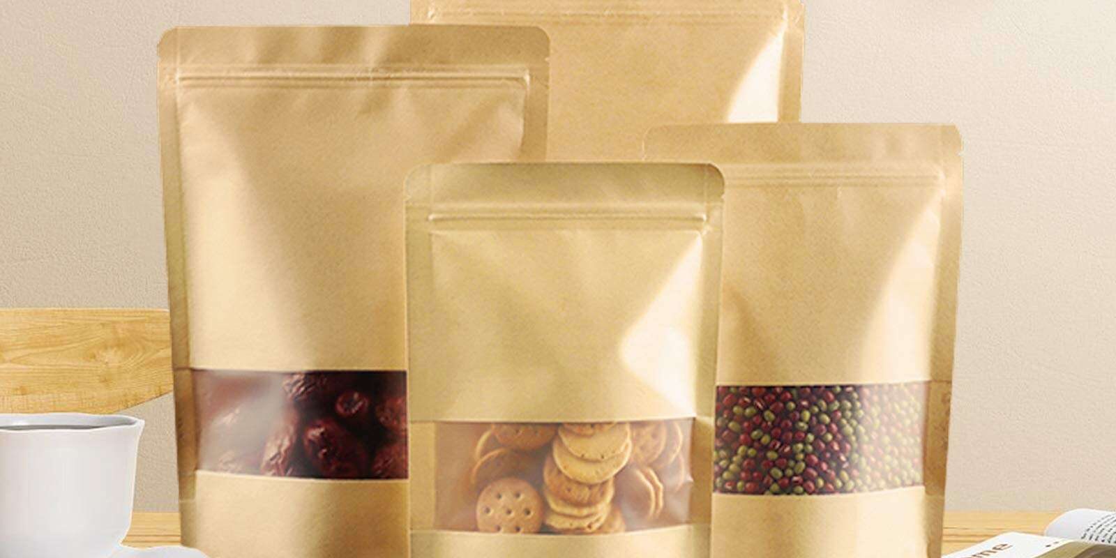 Kraft stand-up pouch with window and resealable zipper