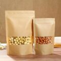 Kraft zipper pouch with window for snack and food packaging
