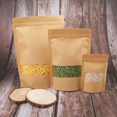Kraft paper food pouch with window for packaging display