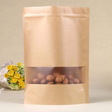 Kraft paper food pouch with window for packaging display