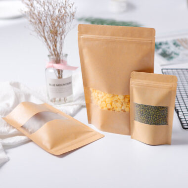 Kraft paper food pouch with window for packaging display