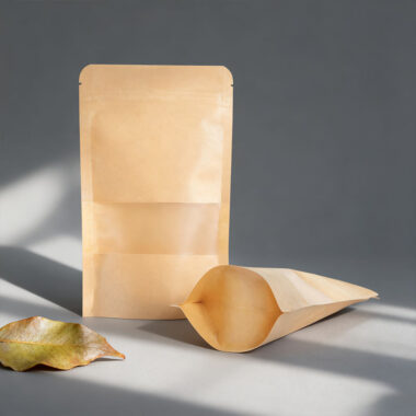 Kraft paper food pouch with window for packaging display