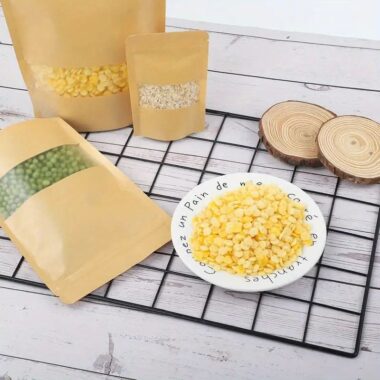 Kraft paper food pouch with window for packaging display