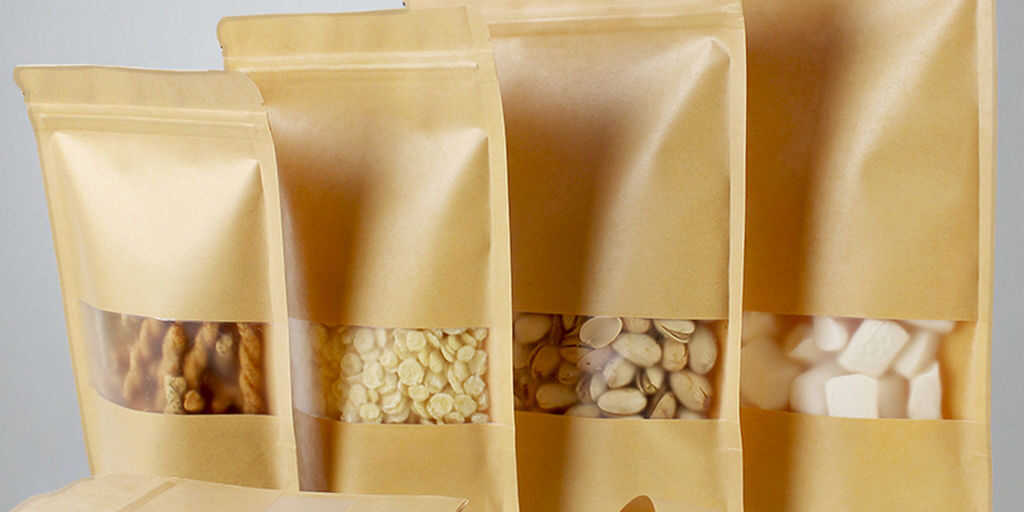 Kraft paper food pouch with window for packaging display