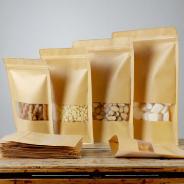 Kraft paper food pouch with window for packaging display