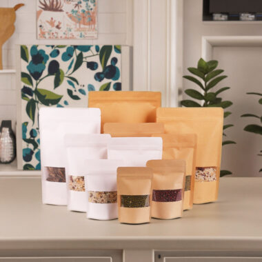 Kraft paper food pouch with window for packaging display