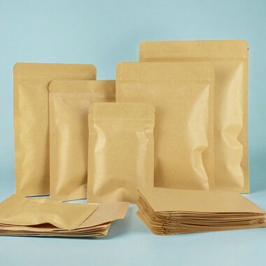 Brown kraft paper pouch with reusable zipper seal