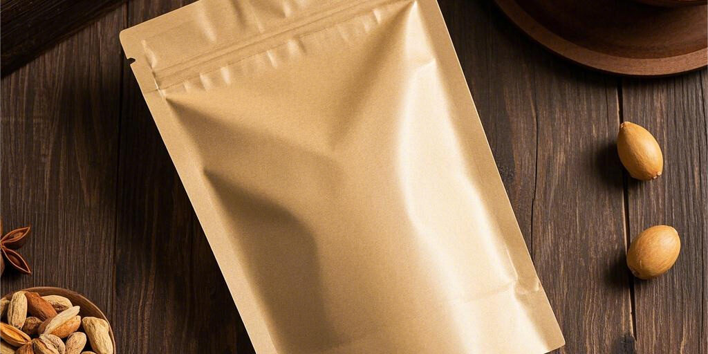 Brown kraft paper pouch with reusable zipper seal