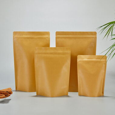 Brown kraft paper pouch with reusable zipper seal